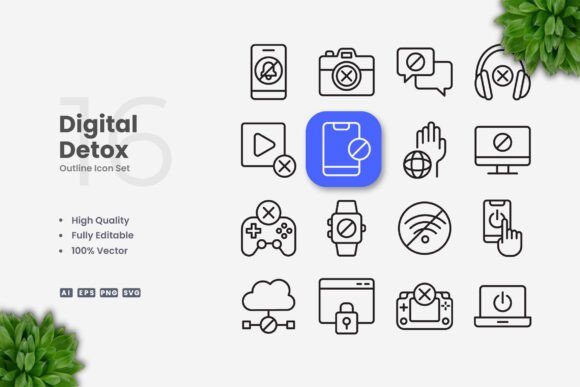 Digital Detox Icons: A Clean and Versatile Design Solution