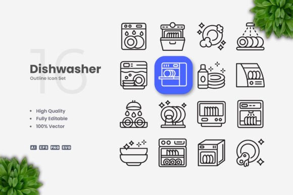 Dishwasher Icons for Streamlined Design Workflows