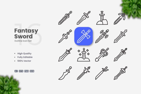Fantasy Sword Icons for Clean Designs