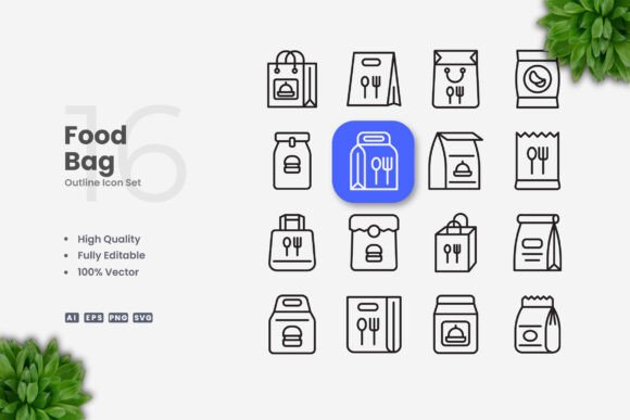Food Bag Icons for Modern Visual Storytelling