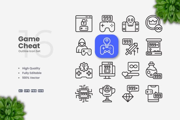 Game Cheat Icons: Clean Vector Graphics for Modern Design Projects