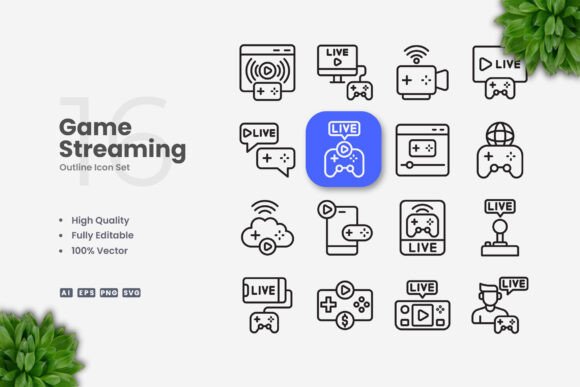 Game Streaming Icons: Clean Vector Design for Modern Digital and Print Projects