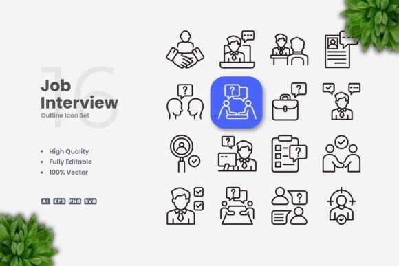 Job Interview Icons: Clean Design for Modern Projects