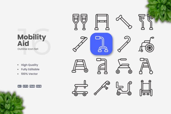 Mobility Aid Icons: Clean Vector Graphics for Accessible Design