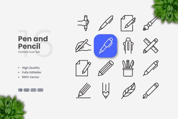 Pen and Pencil Icons: Clean Vector Graphics for Every Project