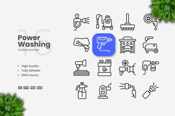 Power Washing Icons: Clean Design for Versatile Digital and Print Applications