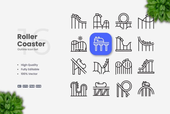 Roller Coaster Icons: Clean Design for Modern Projects